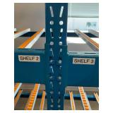 WOW MSRP $10,000 Heavy Duty 4-Tier Heavy Duty Steel Storage Carton Gravity Flow Racking With Blue Powder Coat Finish - In Excellent Condition 96" x 48" x 84"