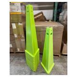 MSRP $800 Lot Of 10 Impact Plain 3-Sided Safety Signs Cones -Highly visible fluorescent yellow/green. Warns of potential hazards; helps reduce injuries & liabilities -Keyholes on the sides to atta