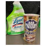 Collection of Cleaning Products Including Ajax, Lysol, and Scrubbing Bubbles