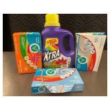 Assorted Laundry Care Products Including Detergent and Dryer Sheets