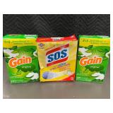 Set of Gain Dryer Sheets and S.O.S. Steel Wool Pads
