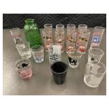 Collection of Assorted Souvenir Shot Glasses and Tall Shooter Glasses