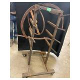 Rustic Metal Industrial Sculpture Stand with Wheels