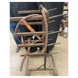 Rustic Metal Industrial Sculpture Stand with Wheels