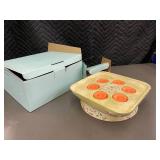 Decorative Ceramic Tealight Holder with 6 Orange Candles