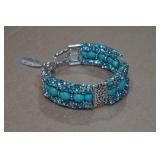 Turquoise Silver Tone Bracelet - Rhinestones