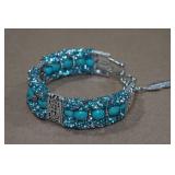 Turquoise Silver Tone Bracelet - Rhinestones