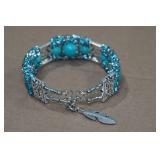 Turquoise Silver Tone Bracelet - Rhinestones