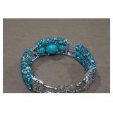 Turquoise Silver Tone Bracelet - Rhinestones