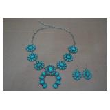 Navajo Style Turquoise Squash Blossom Necklace and Earrings
