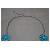 Navajo Style Turquoise Squash Blossom Necklace and Earrings