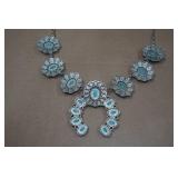 Navajo Style Turquoise Squash Blossom Necklace and Earrings