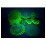Assorted Green Depression Glass Pieces - Some Uranium
