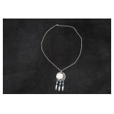 Silver Toned Buffalo Nickel Coin Pendant Turquiose Necklace