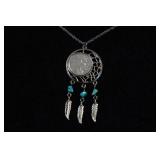Silver Toned Buffalo Nickel Coin Pendant Turquiose Necklace