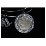 Silver Toned Charm Bracelet with Buffalo Nickel Coin Charm