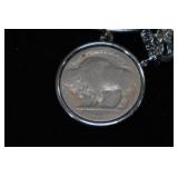 Silver Toned Charm Bracelet with Buffalo Nickel Coin Charm