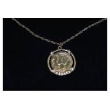 Goldtone Silver Mercury Dime Coin Pendant Necklace