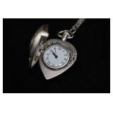 Silver Mercury Dime Coin Heart Locket Watch Necklace