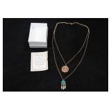 Indian Head Cent Coin and Dream Catcher Pendant Double Chain Necklace
