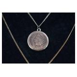 Indian Head Cent Coin and Dream Catcher Pendant Double Chain Necklace
