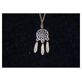 Indian Head Cent Coin and Dream Catcher Pendant Double Chain Necklace