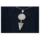 Indian Head One Cent Coin and Arrow Head Pendant Necklace