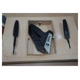 Assorted Tools -Multi-Purpose Cutter Tool, Pillow, EFCO Sharpener, Hex Drive Sockets, Makita Saw