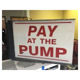 Nifty "PAY AT THE PUMP" 2 Sided Aluminum Sign in Bracket