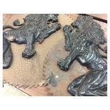 Pair Cast Aluminum Lion Ornamental Hanger Decor!!