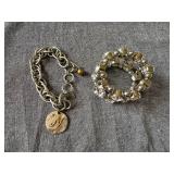 Jewelkade JK Silvertone Rhinestone Stretch Bracelet & Charm Bracelet "N" Charm