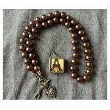 Jewelkade Brown Faux Pearl Necklace and Fleur De Lis - Eiffel Tower Charm