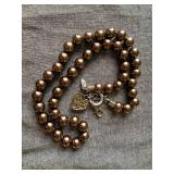 Jewelkade Brown Faux Pearl Necklace and Fleur De Lis - Eiffel Tower Charm