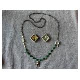 Jewelkade Green & White Beaded Necklace and Charm