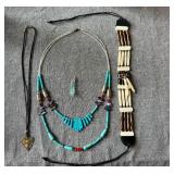 Two Beaded Necklaces, Fender Guitar Pick Necklace and Sea Glass wrapped Charm