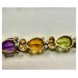 14K Yellow Gold Multi Color Stone Bracelet