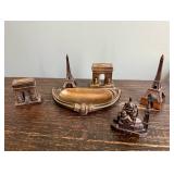 Vintage Paris Ashtray/Trinket Dish & Three Small Metal Buildings
