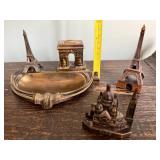 Vintage Paris Ashtray/Trinket Dish & Three Small Metal Buildings