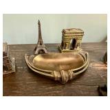 Vintage Paris Ashtray/Trinket Dish & Three Small Metal Buildings
