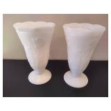 Two Vintage Jeanette Iris Milk Glass Vases, Iris Pattern