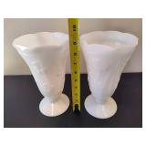 Two Vintage Jeanette Iris Milk Glass Vases, Iris Pattern