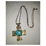 Navajo Silver Cross w/Turquoise Centerpiece