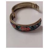 Vintage Cloisonne Floral Hinged Bracelet