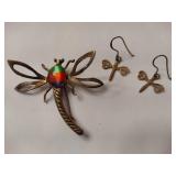 Dragonfly Brooch & Earrings