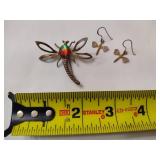 Dragonfly Brooch & Earrings
