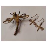Dragonfly Brooch & Earrings