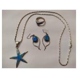 Blue Opal Starfish Pendant, Earrings & Ring