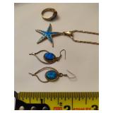 Blue Opal Starfish Pendant, Earrings & Ring