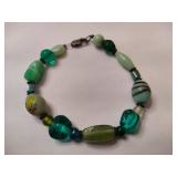 Green Glass Silver Bracelet