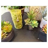 Faux Plant and Succulent Decor & Candle